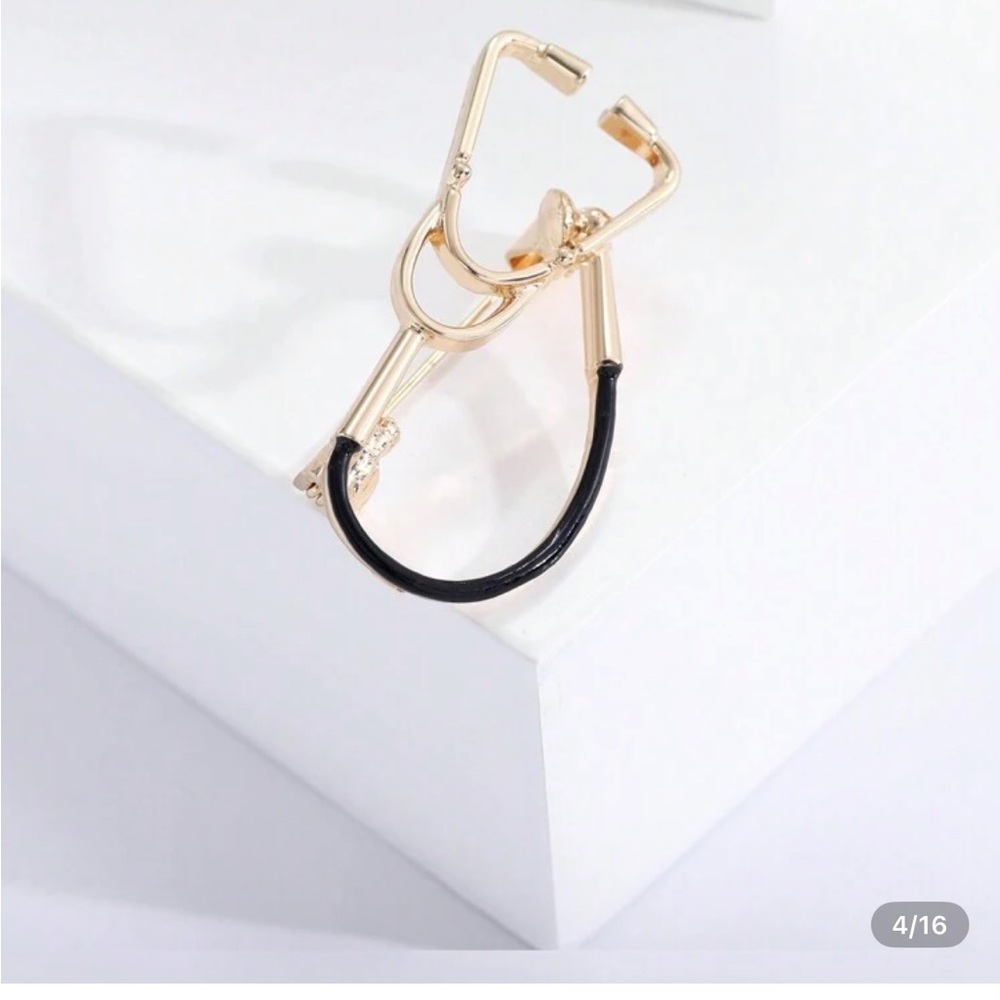 Elegant Gold and Black Stethoscope brooch nwt - Picture 2 of 3